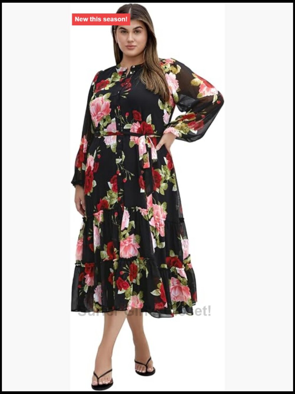 City Chic Plus Size Floral Midi Dress Long Sleeve High Neck